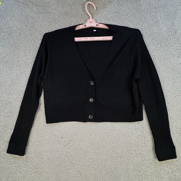 Cardigan Womens XL Ribbed Cropped Sweater Black - Picture 2 of 9